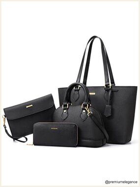 4-Piece Faux Leather Handbag Set Tote Crossbody Shoulder Bag